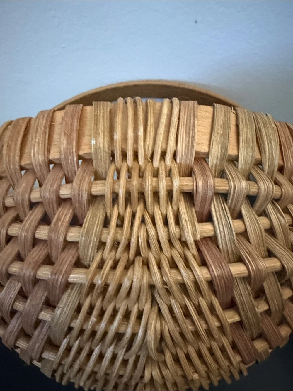 Vintage Round Bottom Woven Wicker Basket with Wooden Handle